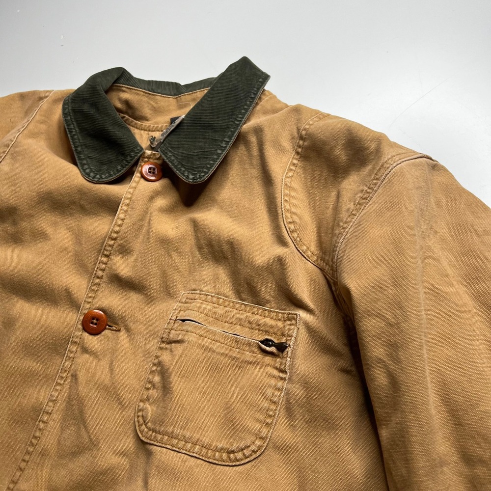 LL Bean Mens Medium Hunting Field Coat Tan Canvas Plaid Lined Corduroy Trim JV93 - Picture 12 of 13